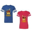 thumbnail image 1 of King Queen Red Gold Crown Unisex Couple Matching Cotton Jersey style T-Shirt Contrasting stripes on sleeves (Men Royal / Women Red) (Men XL / Women XL), 1 of 3