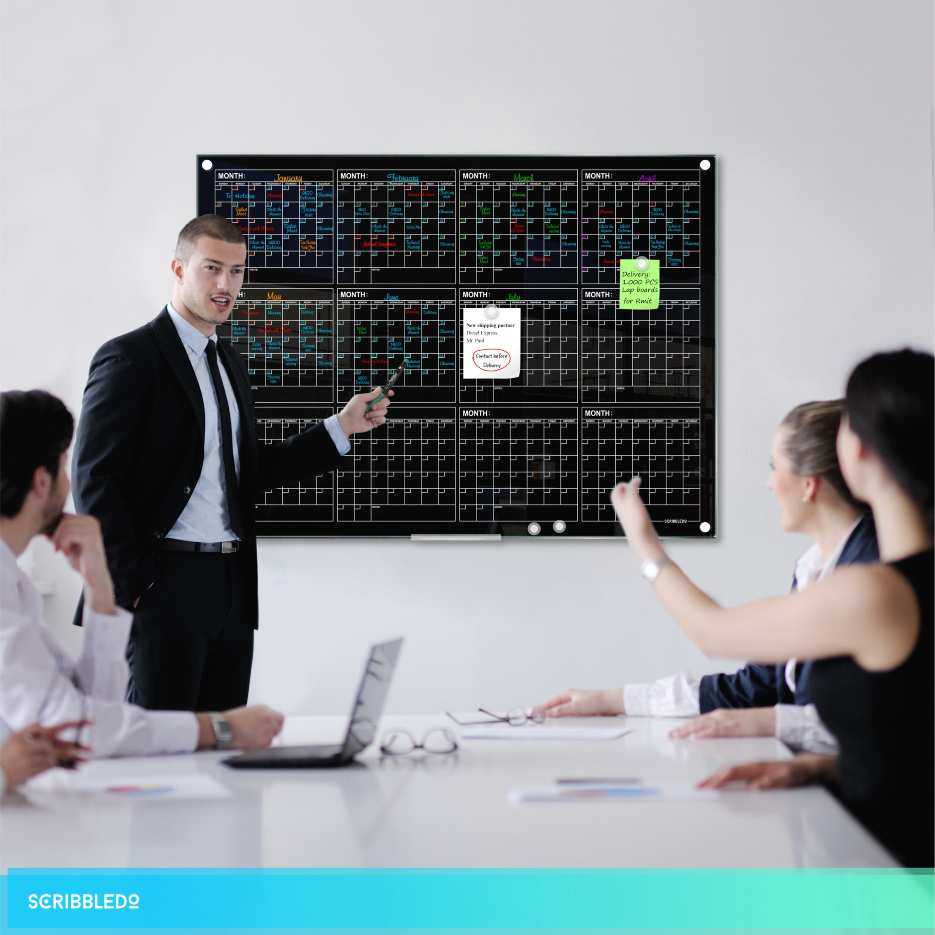 Black Magnetic 34”x46” Glass Whiteboard Yearly Calendar Planner White Board Calendar Dry Erase Board Dry Erase Calendar for Wall Monthly Glass Calendar Whiteboard Home Office Large Wall Calendar