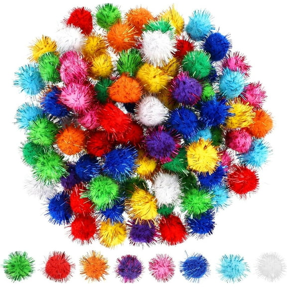 100Pcs Craft Pom Pom Balls (1 inch), Colored Christmas Pom Poms, Soft Fluffy Craft Pompoms Bulk, Fuzzy Pompom Balls for Arts Crafts DIY Creative Decorations