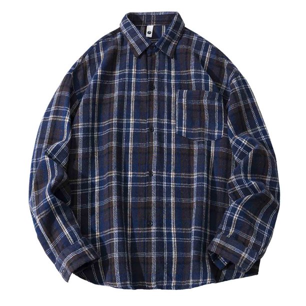 Blusa y camisa de manga larga con cuello vuelto para hombre, blusa informal a cuadros a la moda con botones y cuello vuelto, blusa de poliéster para hombre