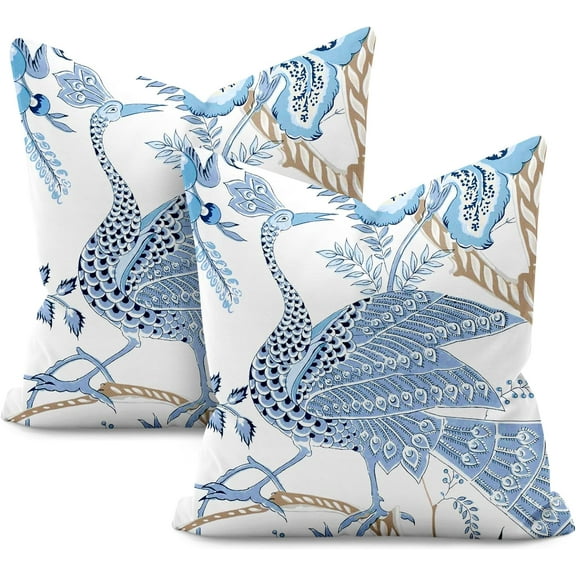 Chinoiserie Pillow Covers 18x18 Set of 2,Blue and White Pillow Covers Outdoor Decorative Linen Pillow Covers for Couch Bed Sofa Cushion Farmhouse Pillowcases