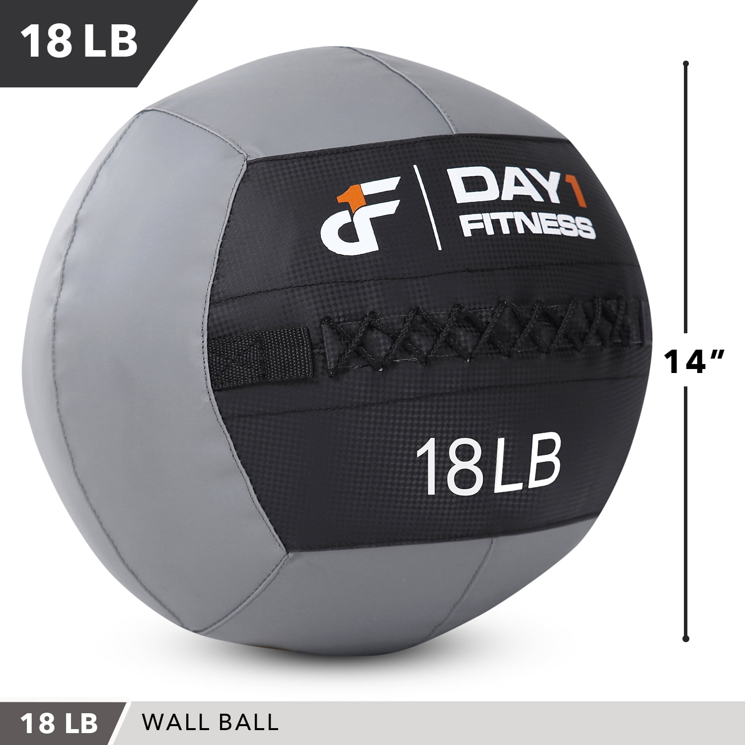 Day1Fitness Gray/Black Soft Wall Medicine Ball 18 Pounds