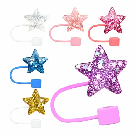 ACDANC 6 Pieces Straw Cover Caps 8Mm Inner Diameter Colorful Silicone Straw Toppers Star Shaped