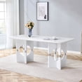 thumbnail image 6 of Hi loPres 71" White Faux Marble Dining Table for 6-8, Modern Rectangular Kitchen Desk with Sculptural Hollow-Out Base for Apartment & Home Office Use, 6 of 7