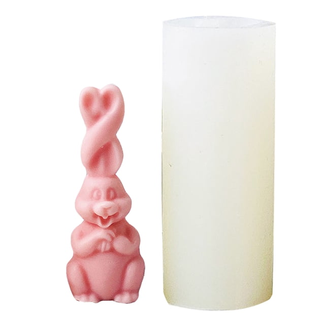 Molde de vela de silicona, fabricación de velas perfumadas, molde de cera artesanal, forma de conejo de oreja larga C03-1 de gran tamaño