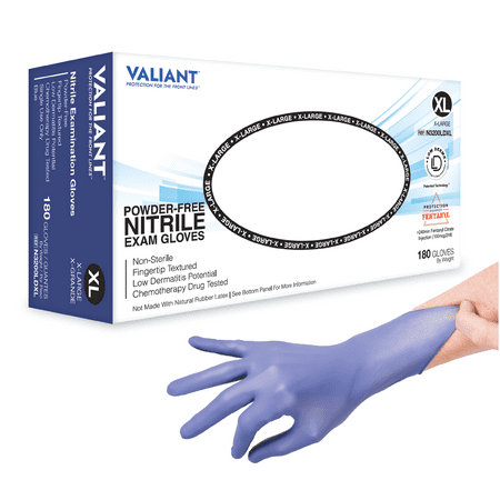 

Valiant N3200LD Nitrile Exam Gloves Single Use Only Fingertip Textured and Accelerator Free Berry Blue Extra Large 180 Per Box