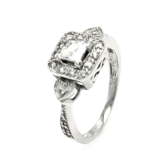 Rhodium Plated Sterling Silver 925 Clear Cluster Heart Bridal Ring White CZ Female Size 6