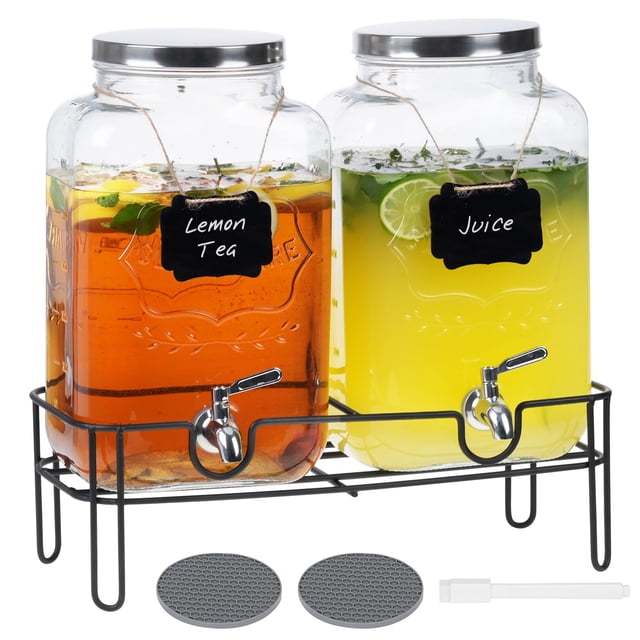 Dispensador de bebidas de vidrio Moretoes de 7,6 L, paquete de 2 con soporte
