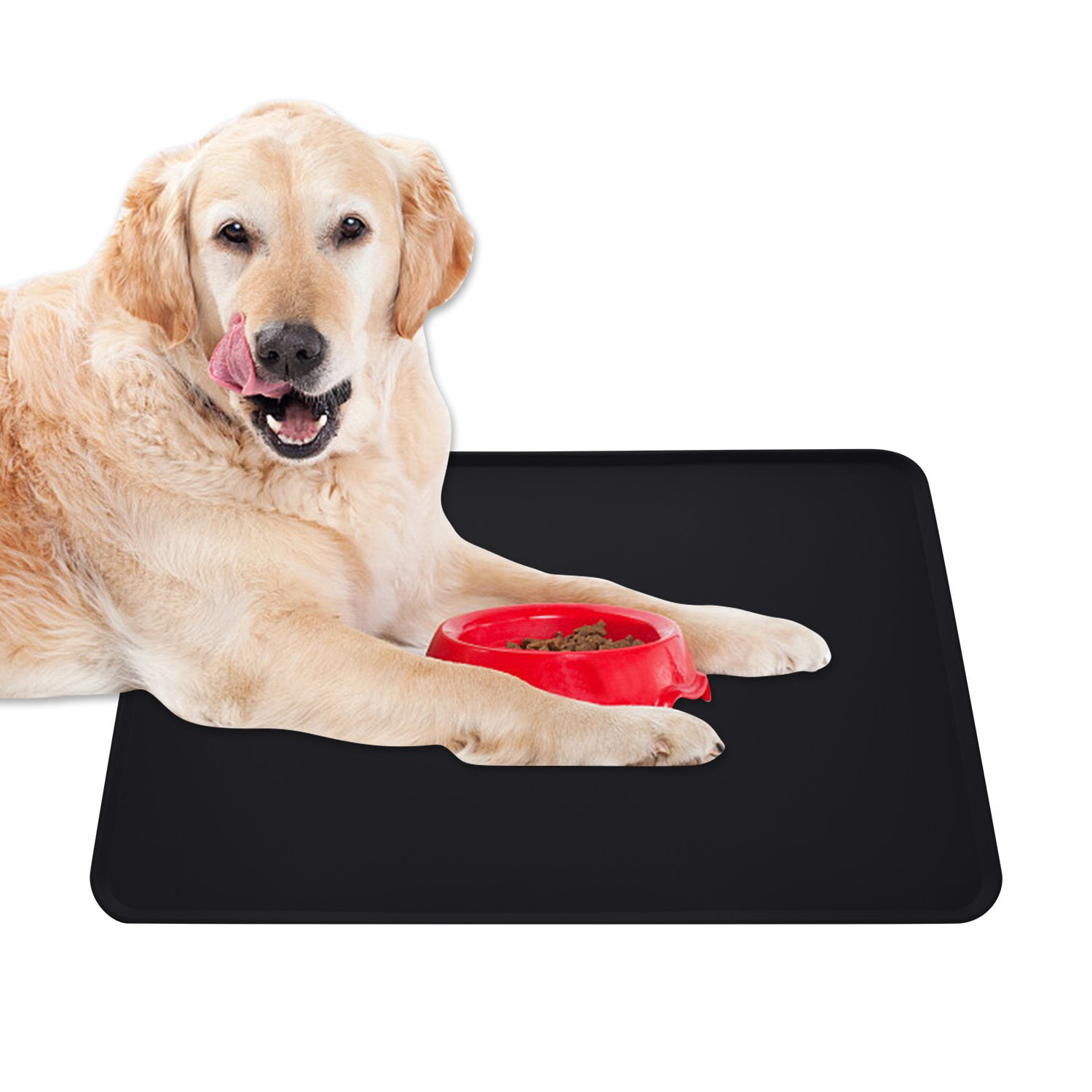 Conlun Silicone Dog Food Mat Waterproof Rubber Pet Feeding Mat for Dog and Cat Anti-Slip Dog Cat Bowl Mat with Raised Edge Avoid Water or Food Spillin