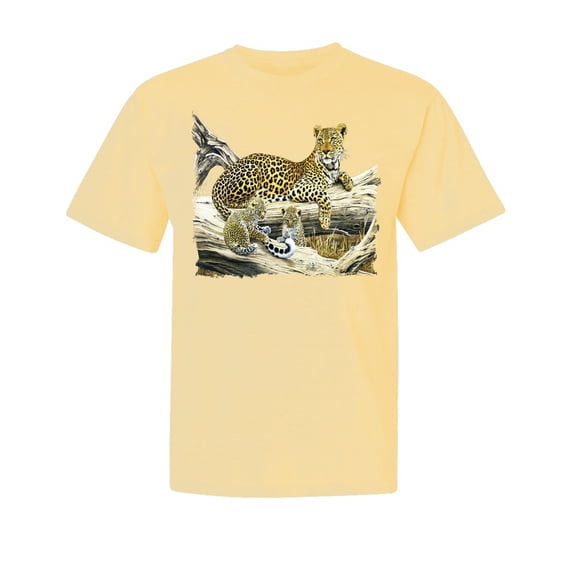 Wild Bobby, Wild Forest Spotted Cheetah Family, Animal Lover, Garment-Dyed Washed Look Short Sleeve T-Shirt, Banana, X-Large