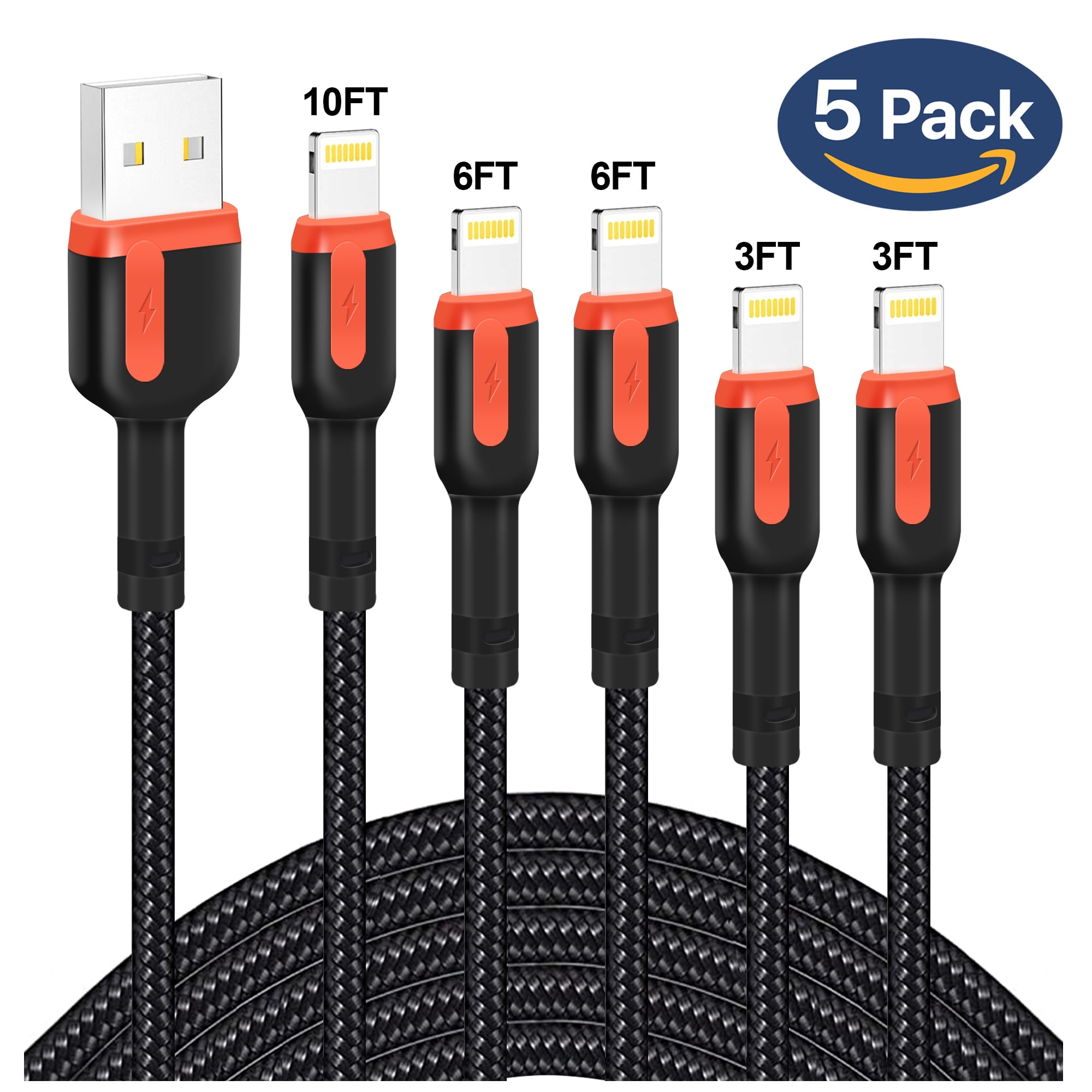 VIPFAN IPHONE CHARGER LIGHTNING CABLE 3 PACK BLACK BRAND NEW 