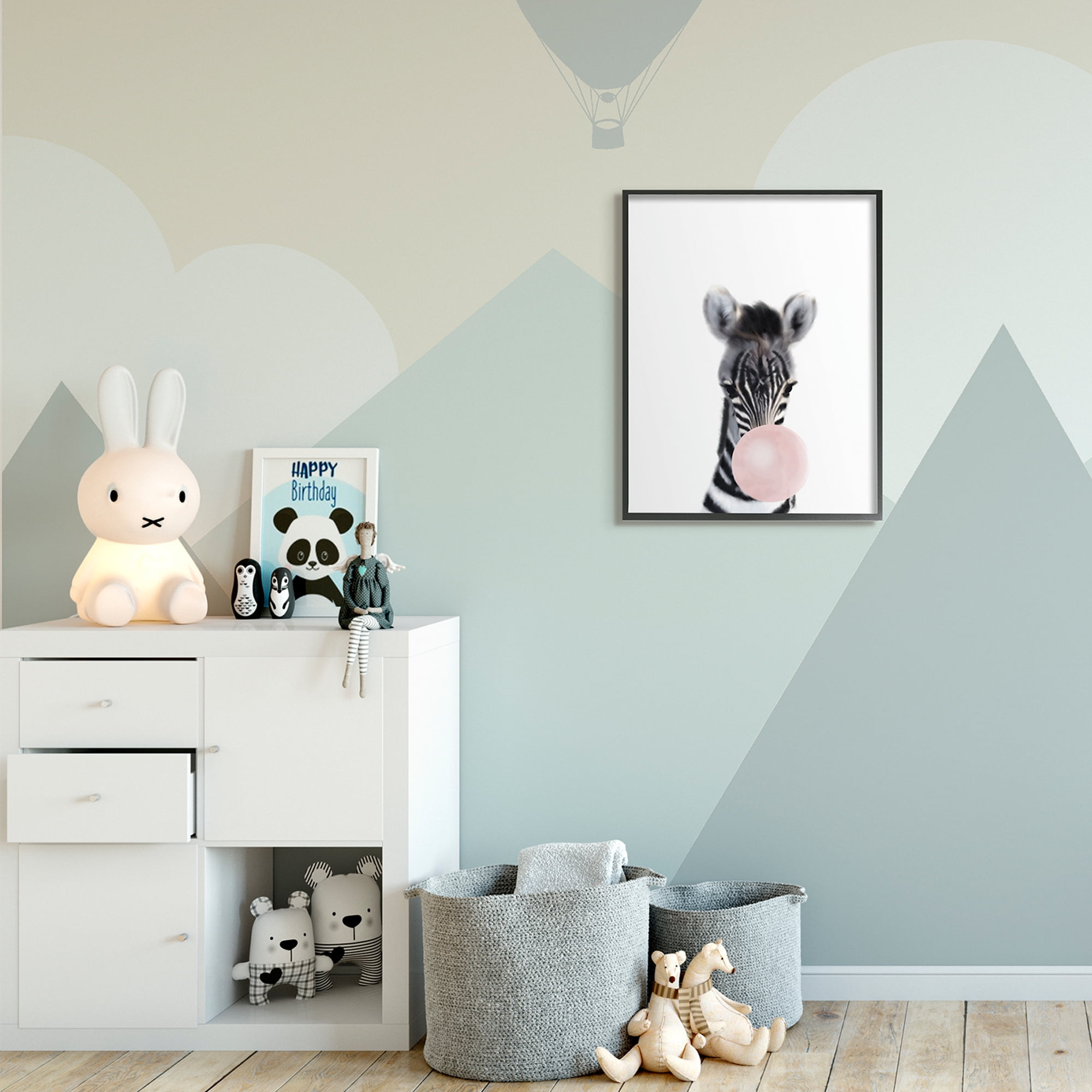Stupell Industries Baby Zebra with Pink Bubble Gum Safari Animal Black Framed, 24 x 30, Design by Leah Straatsma