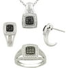 Diamond Accent Sterling Silver and Black Rhodium Cushion-Shape Pendant, Earrings and Ring Set