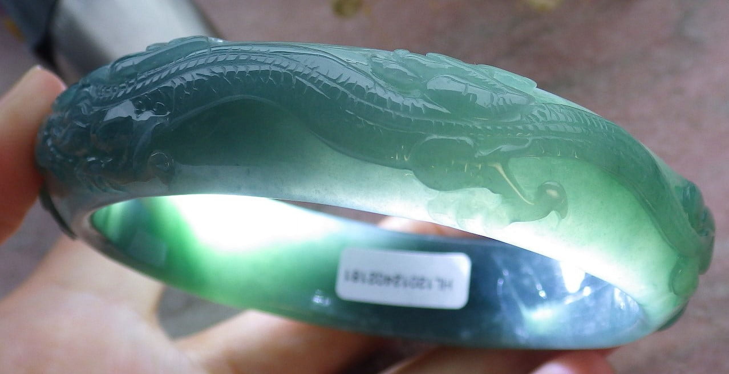 Icy Green Natural A JADE Jadeite Dragon Phoenix Bangle Bracelet 65 mm 679500 TN
