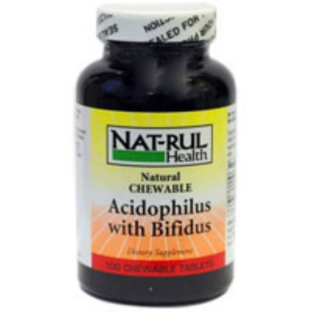 NatRul Acidophilus with Bifidus Natural Probiotic Chewable Tablets 100
