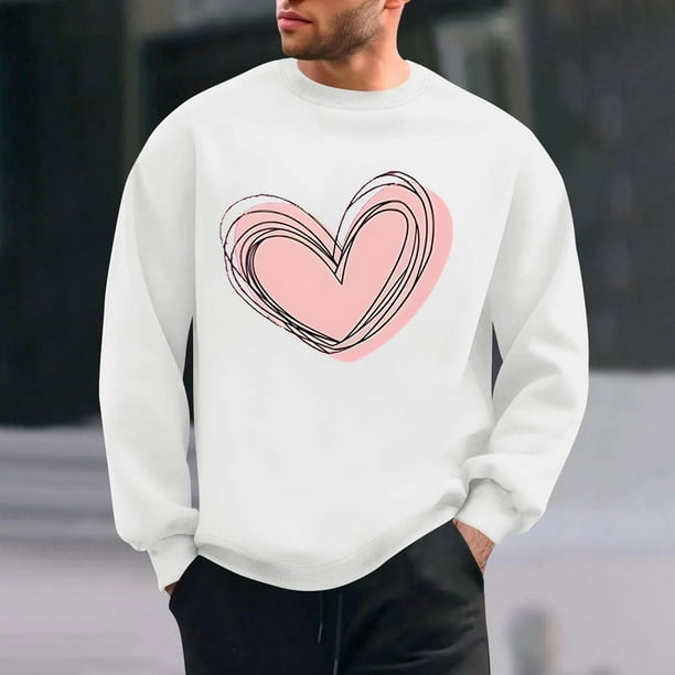 Amzcrzy Sudadera Para Hombre, Con Estampado De Corazones, Informal, De Manga Larga Y Cuello Redondo, Con Capucha, Color Blanco, Xl