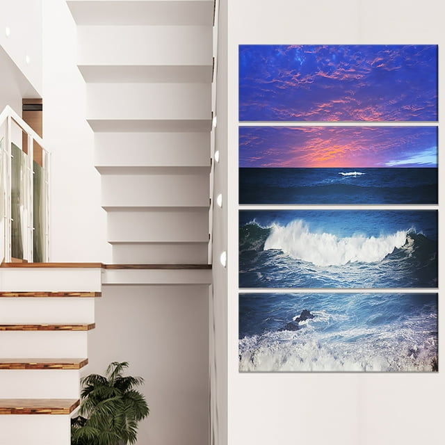 Troubled Sunset Sea under Blue Sky - Seashore Canvas Art Print