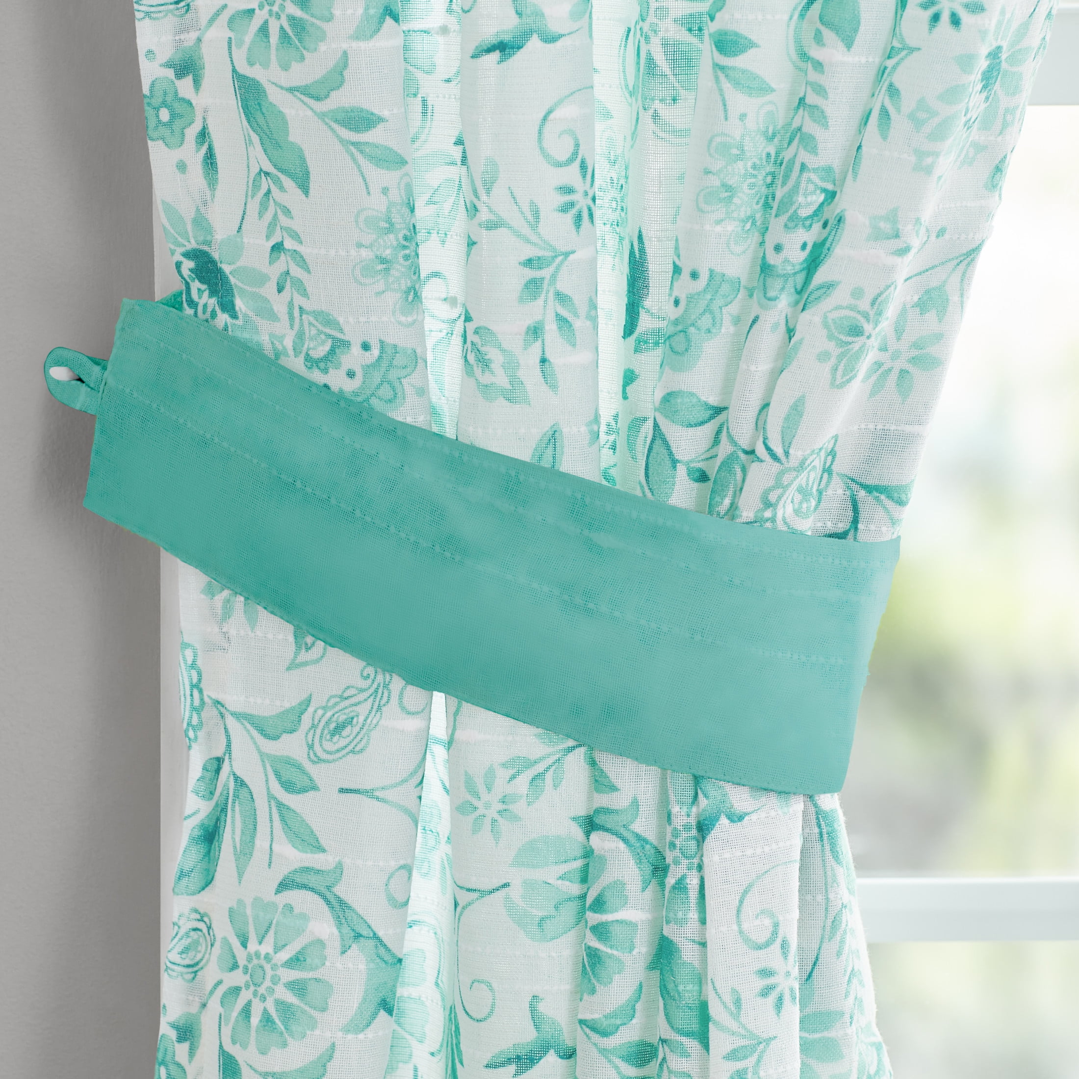 The Pioneer Woman Maize Sheer Curtain Panel, Teal, 1 Panel, 50"W x 84"L