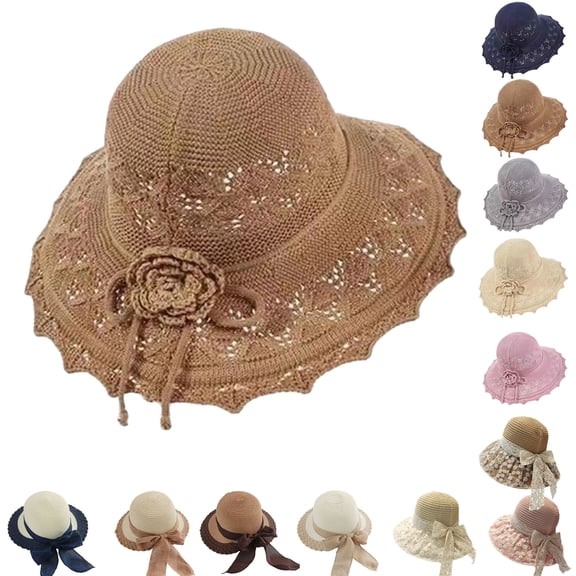 Womens Beach Sun Straw Hat UV UPF 80 Travel Foldable Brim Summer UV Hat
