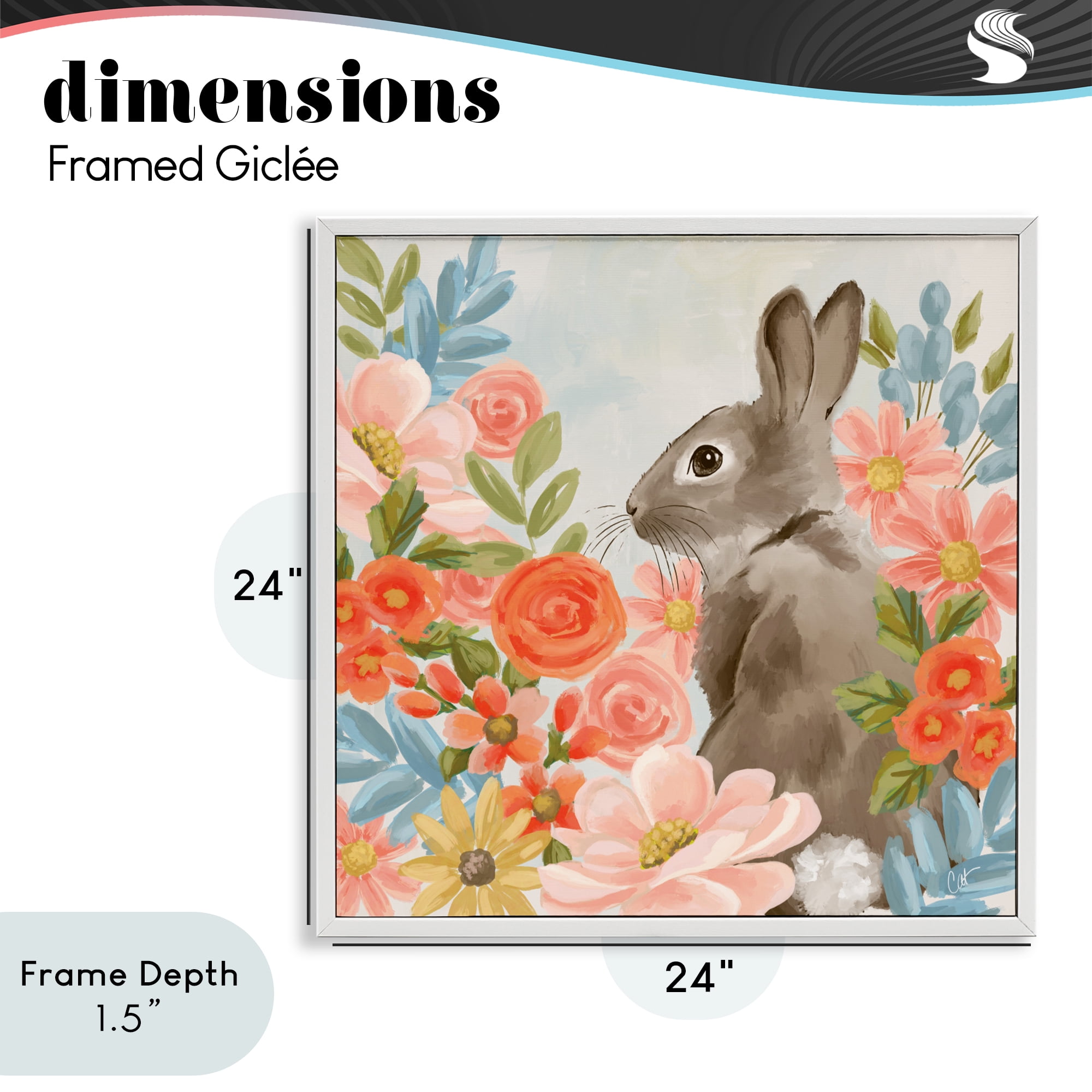 Stupell Industries Bunny In The Blooms White Framed Giclee Art, design by Cat Thurman Designs