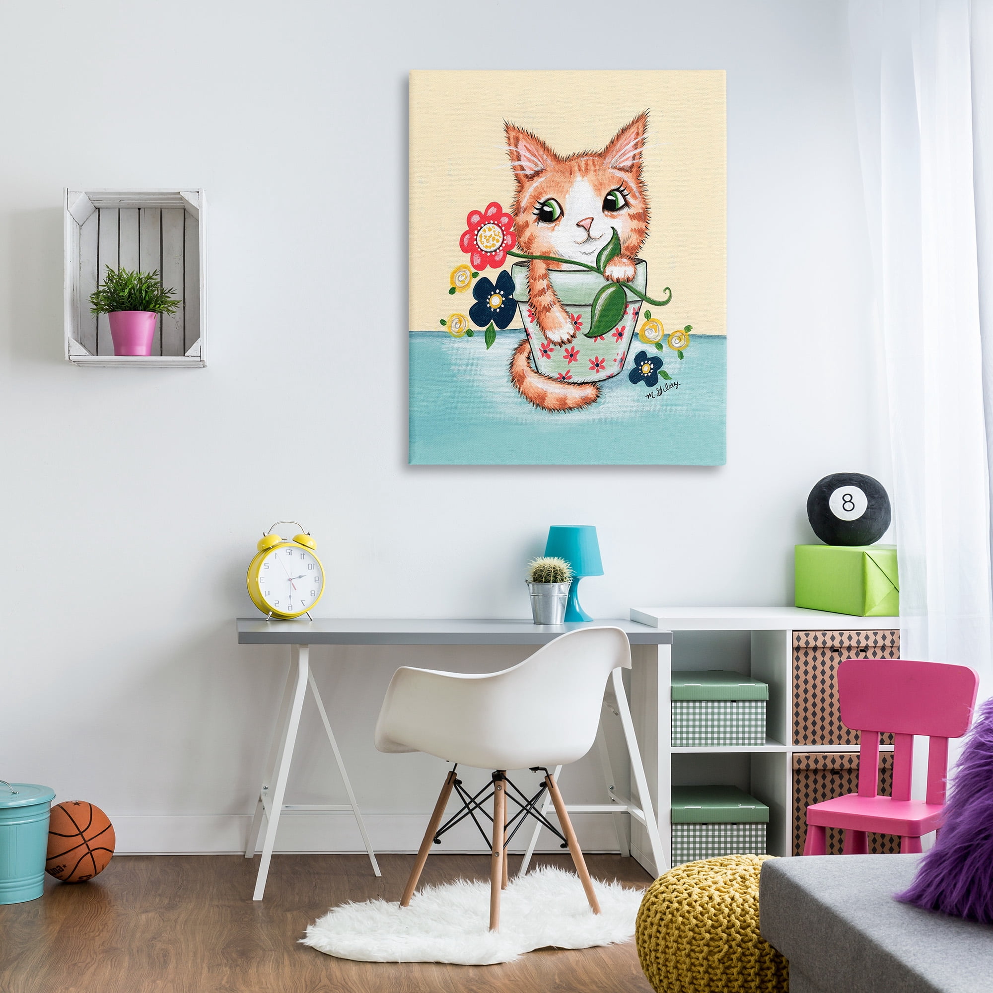 Stupell Industries Kitten in Flower Pot Animals & Insects Painting Gallery Wrapped Canvas Art Print Wall Art, 36 x 48