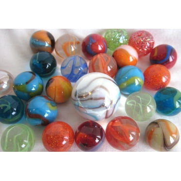 25 Mixed Assortment Pak-A-Game Glass Marbles Shooter Glass Swirl Lot Random Assortment Shooter