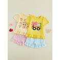 thumbnail image 3 of BemeyourBBs Toddler Baby Girl Back to School Outfit Baby First Day of School Kindergarten Outfit Baby Girl Summer Clothes Bow School Bus Embroidery Short Sleeve T Shirt Tops and Stripe Shorts Set, 3 of 9