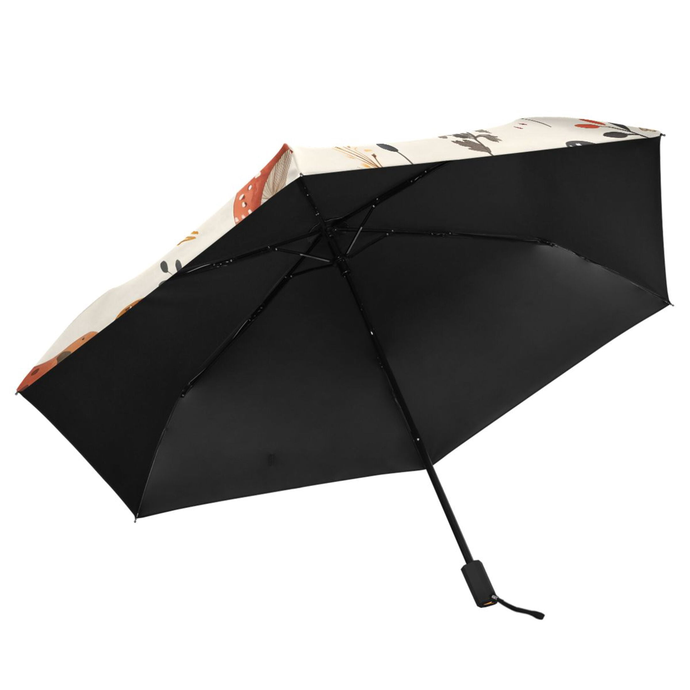 Mushroom Fallen Leaves Compact Sun Umbrella Windproof Travel Umbrellas for Rain Strong Portable UV Protection