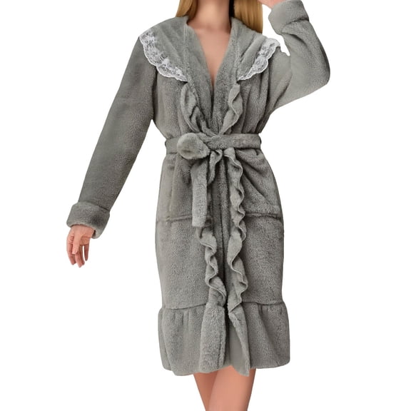 Gifts for Women Cotton Robes for Women Fleece Women's Nightgowns & Sleepshirts Oversize Cute Women's Sleepwear House Womens Robe Dark Gray
