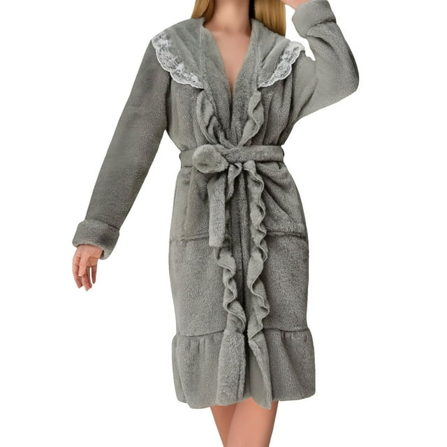 Peignoirs pour Femmes Peignoir à Capuche en Molleton Éponge Peignoir pour Femmes Peignoir Léger de Sauna Robe de Maison Long Peignoir Peluche Femme Pyjama en Flanelle
