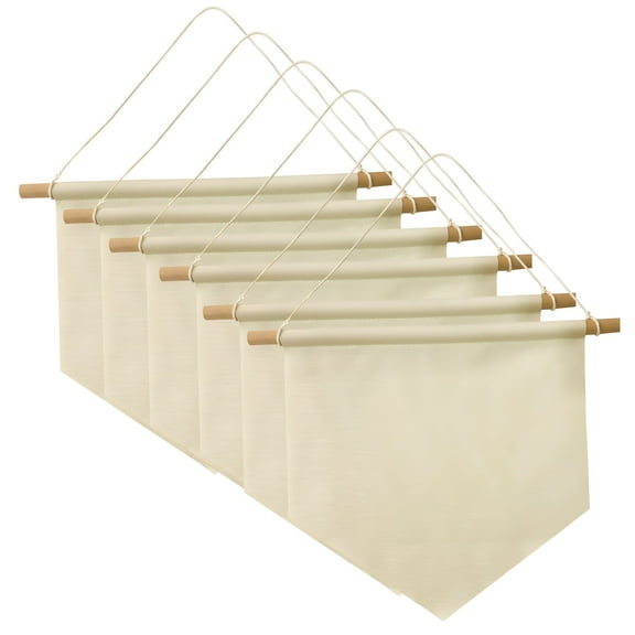 6 PCS Canvas Banner with Wood Rod, 9.8 x 9.8 in Wall Hanging Blank Canvas Banner for Enamel Pins Lapels Badges Buttons Patches, DIY Home Decor