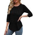 thumbnail image 4 of Summer Akafmk 3/4 Sleeve Shirts for Women,Summer Womens Pleated Front Tunic Tops,Casual Loose Solid Color V-neck Lace Quarter Sleeve Top, 4 of 5