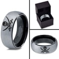 thumbnail image 4 of Tungsten Skull Crossbones and Swords Band Ring 8mm Men Women Comfort Fit Black Dome Brushed Gray Polished, 4 of 4