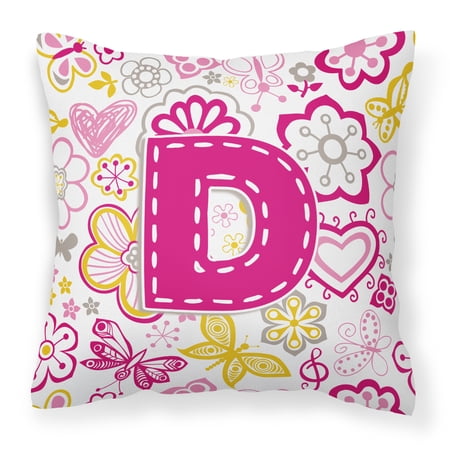 Letter D Flowers and Butterflies Pink Fabric Decorative Pillow