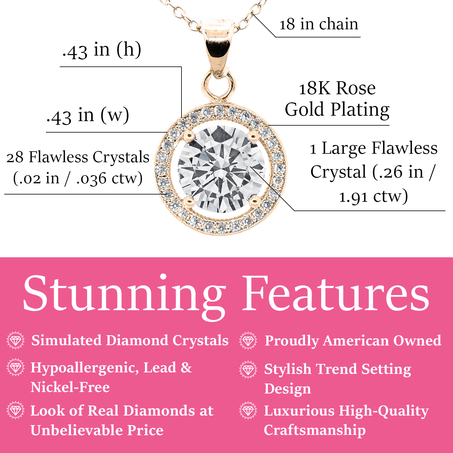 Cate & Chloe Blake 18k Rose Gold Plated Halo Necklace for Women | CZ Crystal Necklace, Jewelry Gift for Her - image 5 of 9