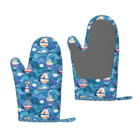

Matuu Watercolor Ships for Silicone Oven Gloves Heat Resistant Grilling Gloves Non-Slip Silicone Oven Mitt Great for Grilling Kitchen and Cooking
