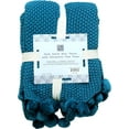 thumbnail image 3 of 100% Cotton Seed Stitch Knit with Decorative Pom Poms Oversize Breathable Throw (50" x 70") (Teal), 3 of 5