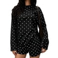 thumbnail image 2 of Women's Polka Dot Print Long Sleeve Top Elastic Waist Shorts Matching 2 Piece Loungewear Set Black XL, 2 of 9