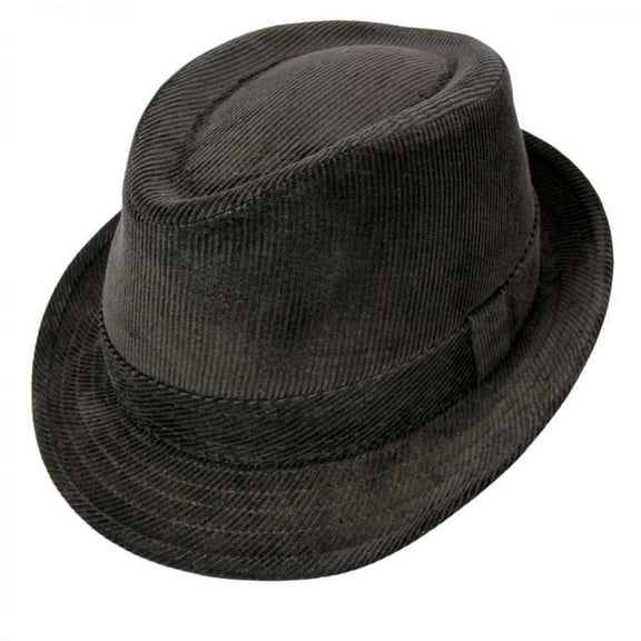 Corduroy C-Crown Trilby Fedora Hat - XXL - Black