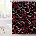 thumbnail image 2 of Valentine''s Day Shower Curtain, Romantic Red and White Heart Shower Curtain Set for Bathroom Waterproof Black Shower Curtain with Hooks, 72x72 Inch, 2 of 4
