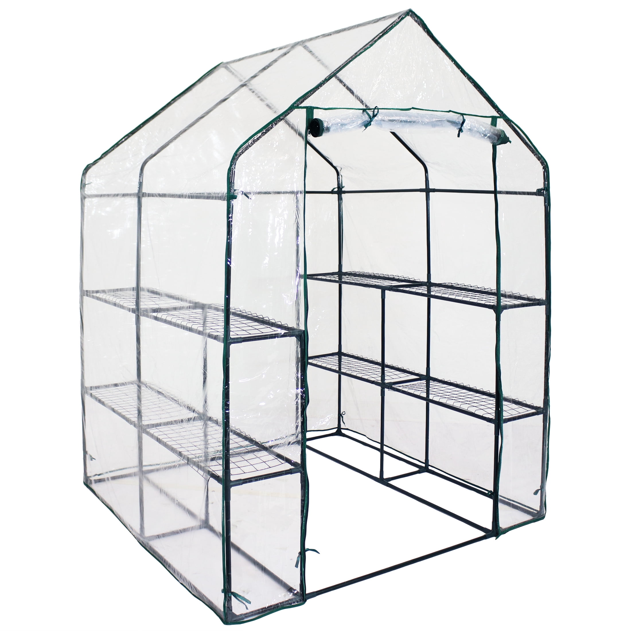 Sunnydaze 4.5' x 4.5' x 6.5' Outdoor Portable Walk-In Greenhouse with 4 Shelves, Clear Cover