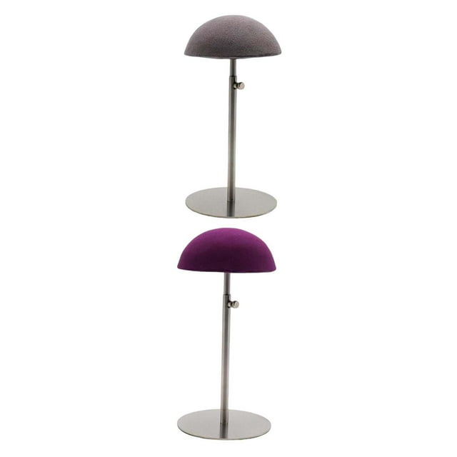 Perchero de metal duradero para sombreros, expositor de sobremesa con forma redonda gris y violeta