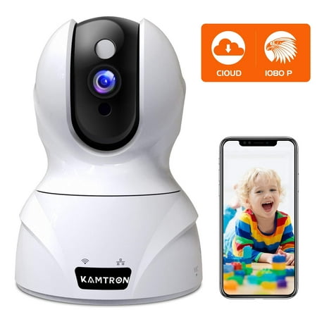 KAMTRON Security Camera 1080P 2.4Ghz PTZ Night Vision Two-Way Audio Pet Baby Monitor Camera White