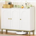 thumbnail image 1 of Buffet Bahut Blanc et Or, Crédence de Rangement Moderne à 3 Portes, Table Console Mi-Siècle pour Salon, Cuisine, Entrée, 1 of 5