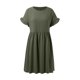 thumbnail image 4 of Vestido largo de lino liso con cuello redondo para mujer - Corte holgado, poliéster, elegante vestido informal de verano, 4 of 5