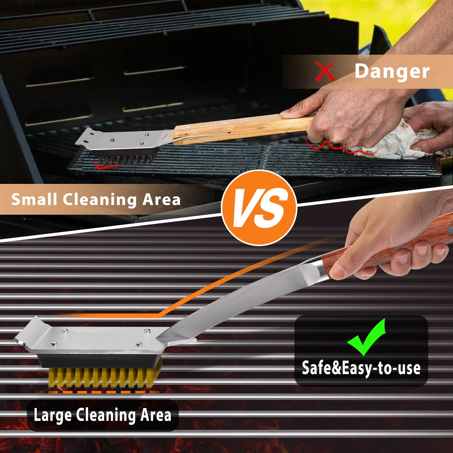 ENLOY 17" Grill Brush and Scraper, BBQ Brush for Grill with Replaceable Brush Head, Heavy-duty Grill Brush for Any Grill