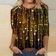 thumbnail image 2 of Hauts pour Femmes Hauts pour Femmes à Manches 3/4 T-Shirts Graphiques à Rayures Pailletées T-Shirts Décontractés à Col Rond Blouses Amples Chic pour Porter avec des Leggings Offres d'Accès Anticipé, 2 of 5