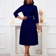 thumbnail image 2 of AURA Elegant Pleated Midi Dress With Belt High Waist Solid Color Zipper Work Office Style, 2 of 10
