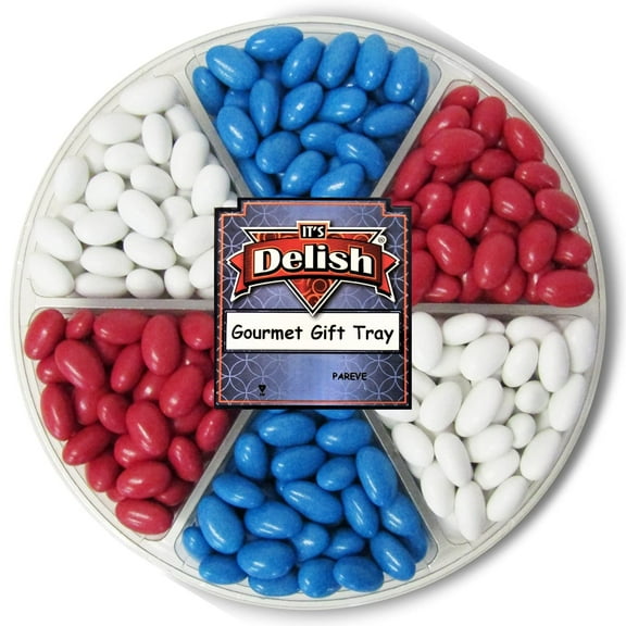 Patriotic Jordan Almonds Large Gift Tray by Its Delish, 36 OZ Gift Box  Red White and Blue Candied Almonds  Fourth of July Party Decorations US Flag Colors - Vegan & Kosher Candy  Made in USA