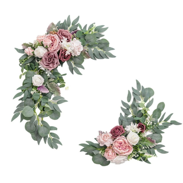 3Red Artificial Flower Arch Garland For Wedding Party Decoration Welcome Sign Lintel Floral Swag Bouquet With Clips Silk Roses Greenery For Indoor Outdoor Event Decor Red